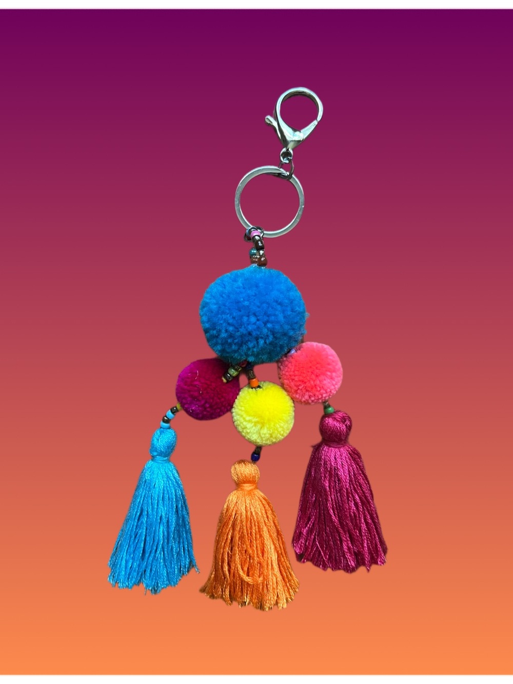 Multicolor Pom Pom & Tassel Keychain Charm